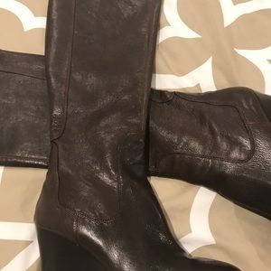knee high wedge boot brown leather upper